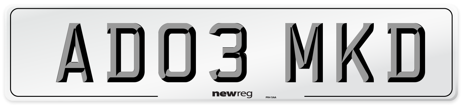 AD03 MKD Number Plate from New Reg